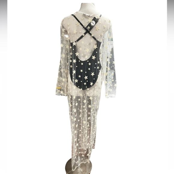 BOOHOO STAR MESH MAXI BEACH KIMONO COVERUP SIZE L NWT - Picture 7 of 8